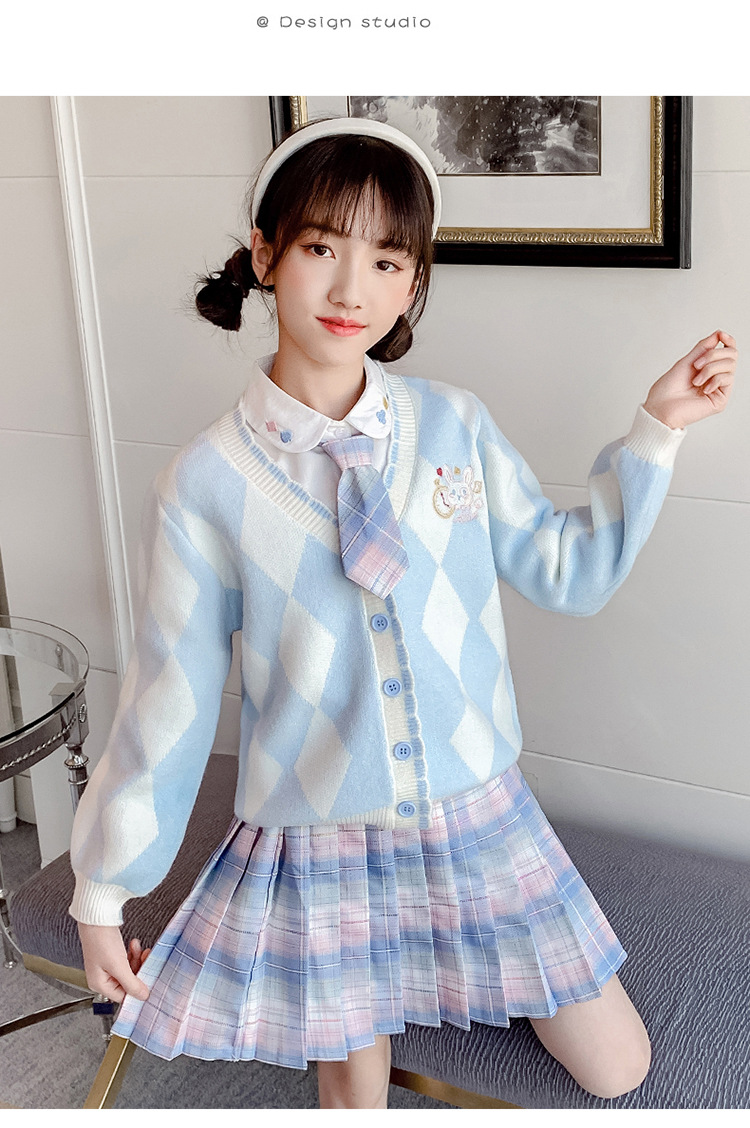 儿童jk制服裙套装女童学院风春秋季小学生童装小女孩三件套毛衣全