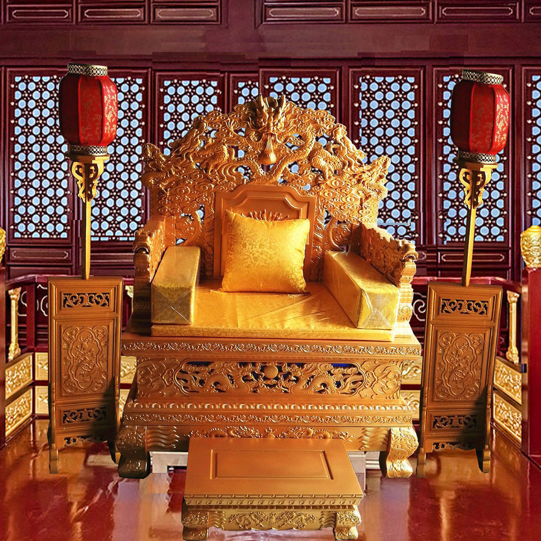 帝王龙椅皇帝宝座九龙龙椅屏风实木禅椅打坐椅莲花宝座法师椅现货