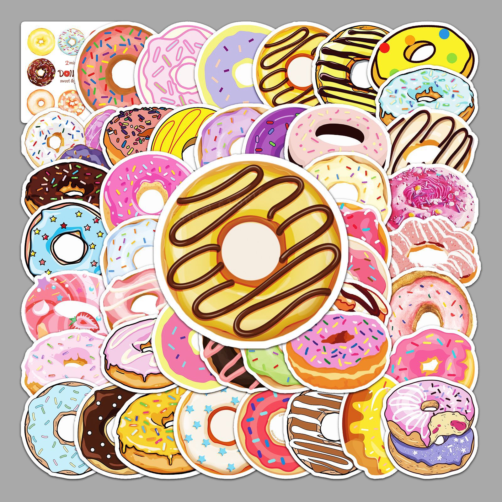50张甜甜圈涂鸦贴纸 跨境甜品小清新儿童贴纸diy滑板行李箱贴纸