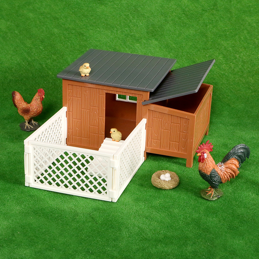 跨境仿真儿童家禽动物模型 鸡窝兔窝狗窝套装小体积农场场景摆件