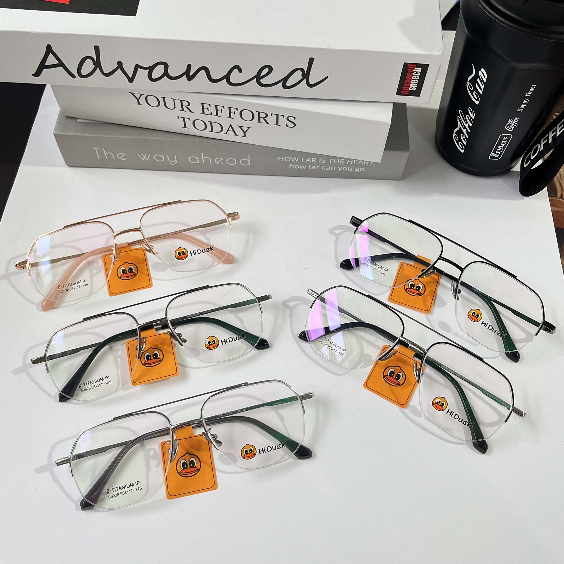 新款大黄鸭s9928半框双梁 半钛复古眼镜架韩版大框超轻纯钛眼镜框