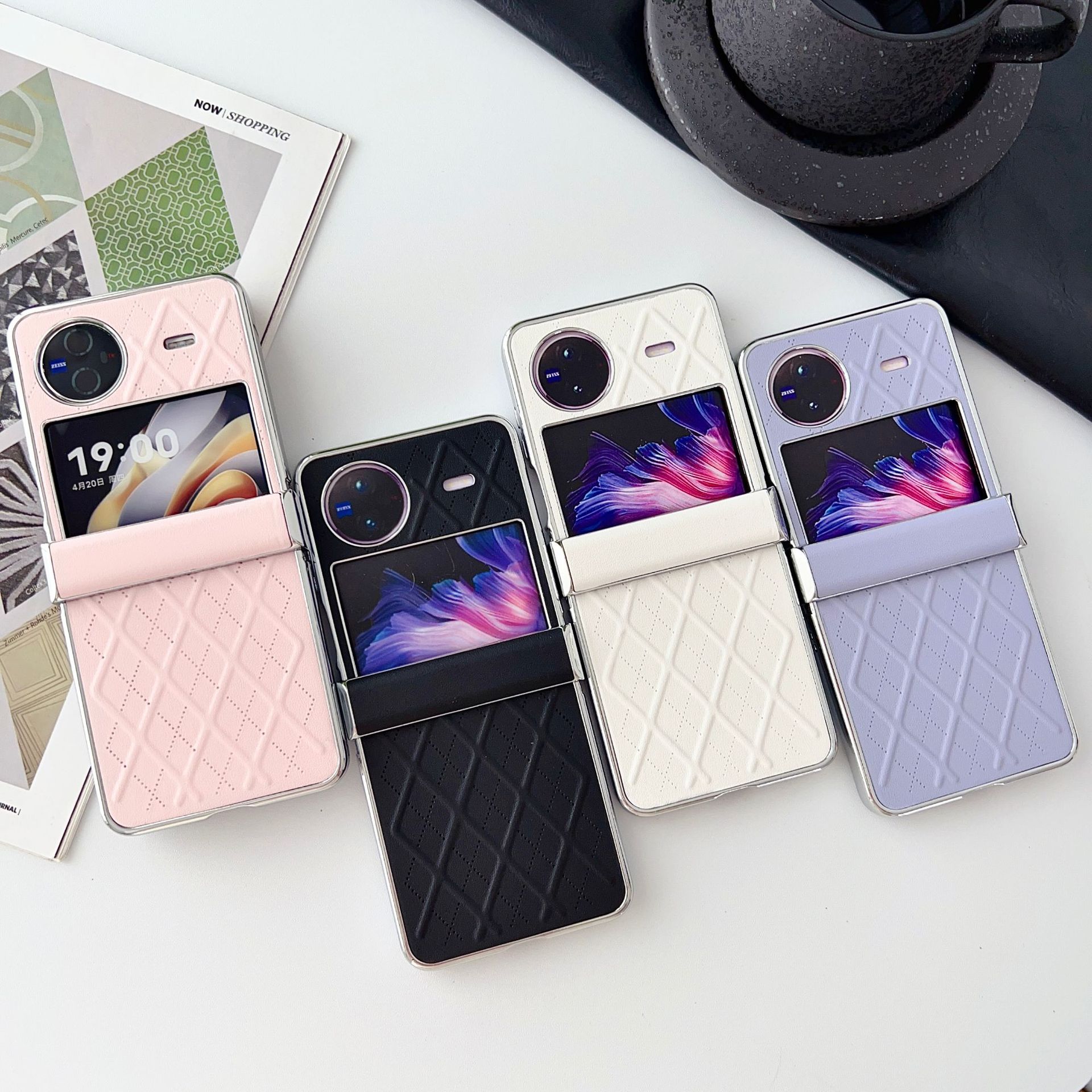 适用vivo x flip折叠屏手机壳x flip亲肤素皮菱格包边防摔保护套