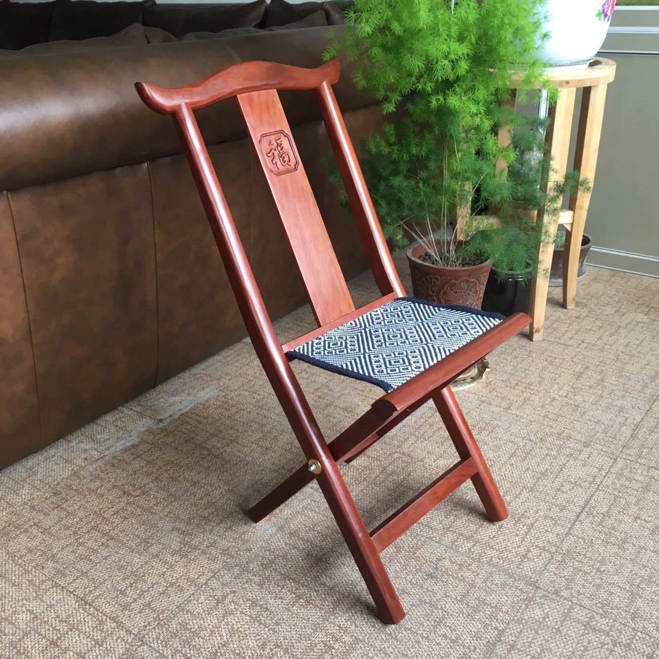 潍坊红木嵌银马扎外出送长辈小板凳实木马札凳原木便携礼品老式