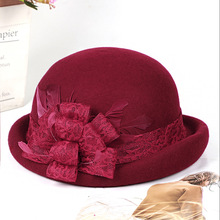 秋冬季帽子女韩版贝雷帽羊毛呢帽子英伦复古气质花朵卷边空姐帽