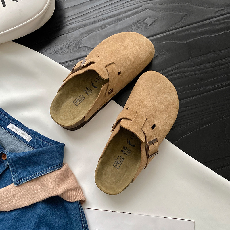 [Garoa] ~ 2023 New Thick Bottom Birkenstock Shoes Women's Half Slippers Women's Spring Retro Slip-on Closed-Toe Slippers