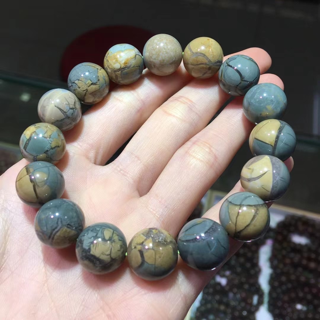 天然原矿阿拉善彩玉 蓝瓷爆裂纹 手串水晶善善结合玛瑙手链爆米花