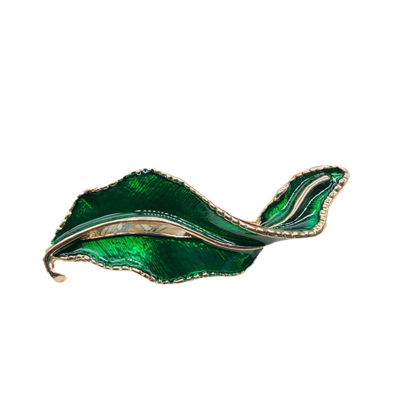 Pastoral Style Fresh Green Handmade Enamel Glaze Leaf Pin Brooch Same Color Earings Set Classic All-Matching Accessories