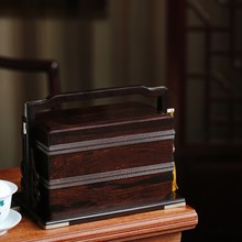 紫光檀提盒便携茶盒中式实木手提盒收纳盒茶具收纳仿古茶点糕点盘