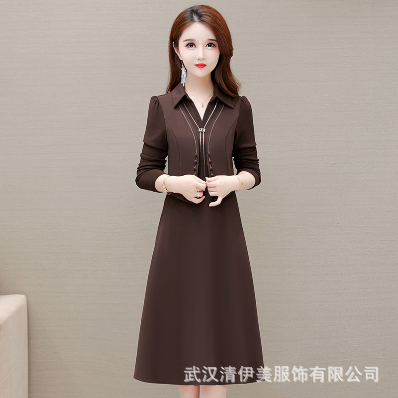 2021秋冬季新款韩版修身时尚打底a字裙大码女装polo领气质连衣裙-报价