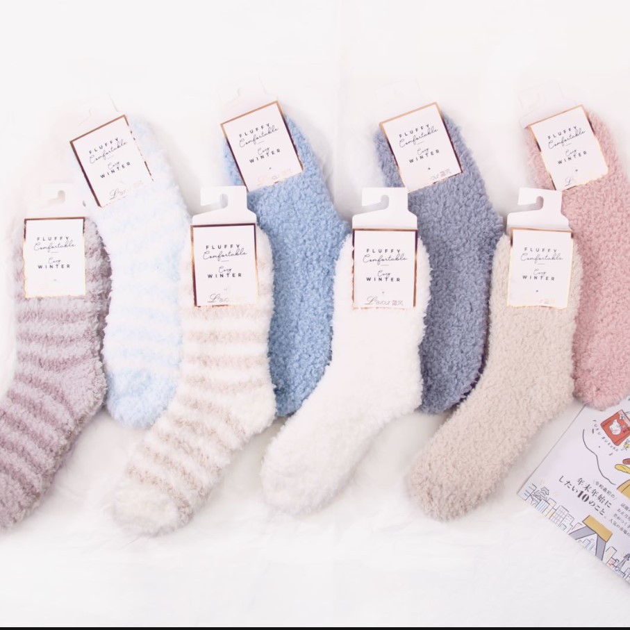 Winter Velvet Thickening Socks Children Fluffy Socks Solid Color Mid-Calf Length Socks Warm Sleeping Socks Room Socks Coral Fleece Socks