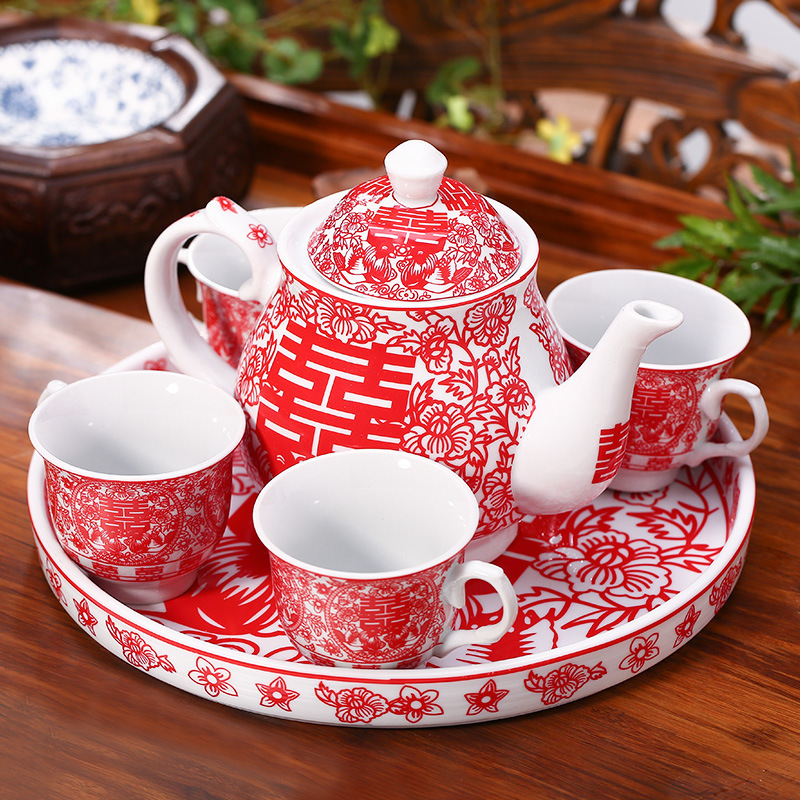 婚庆陪嫁用品中式喜碗 喜杯婚礼对碗筷套装 结婚新人改口敬茶杯