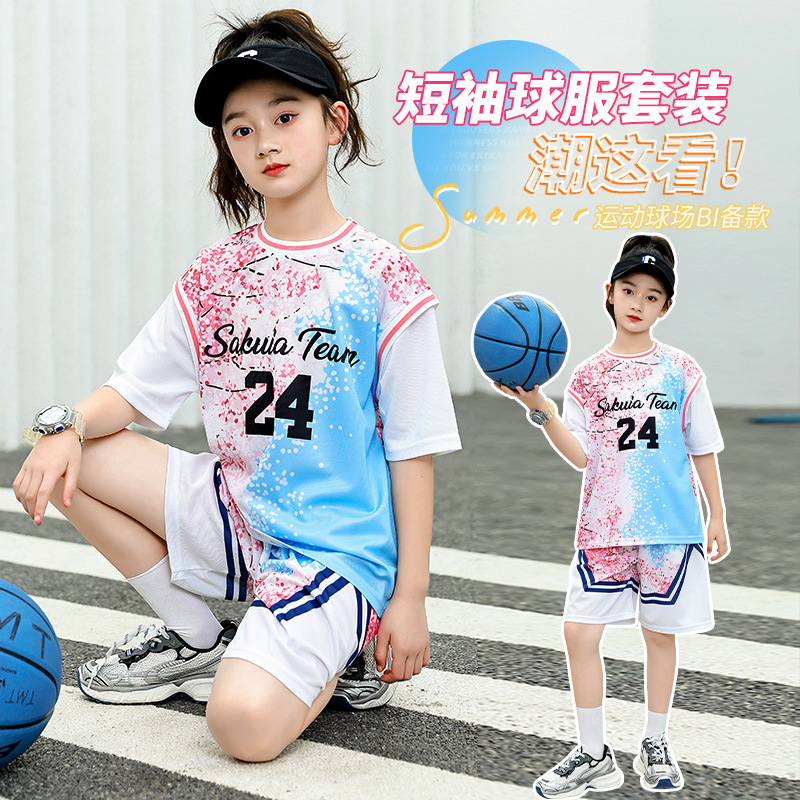 童装夏季女童篮球服套装24号短袖球衣中大童速干女孩运动服假两件