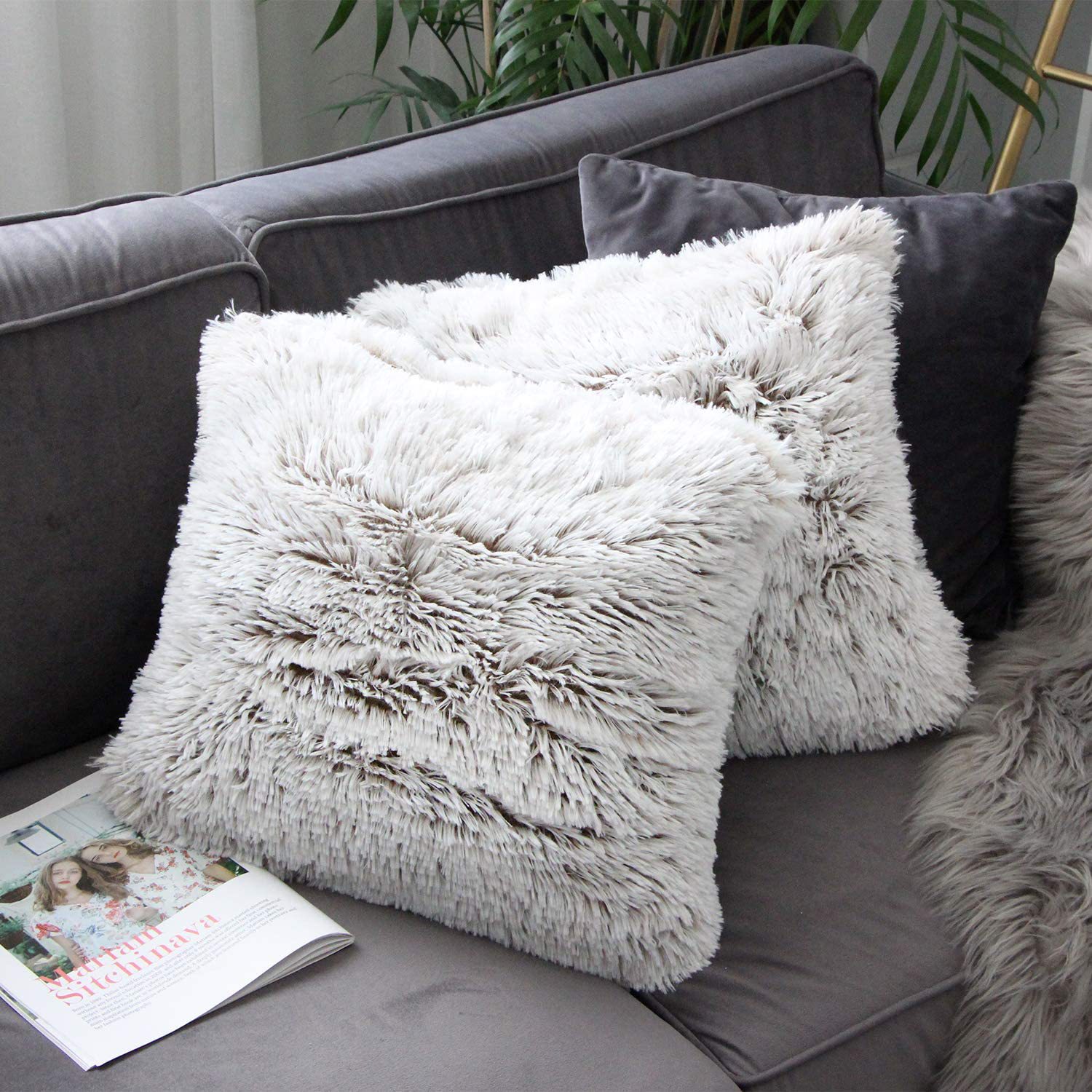 Nordic Simple Ins Style Long Wool Pillow Wholesale Living Room Sofa Plush Cushion Sea Velvet Gradient Color Pillow Cover