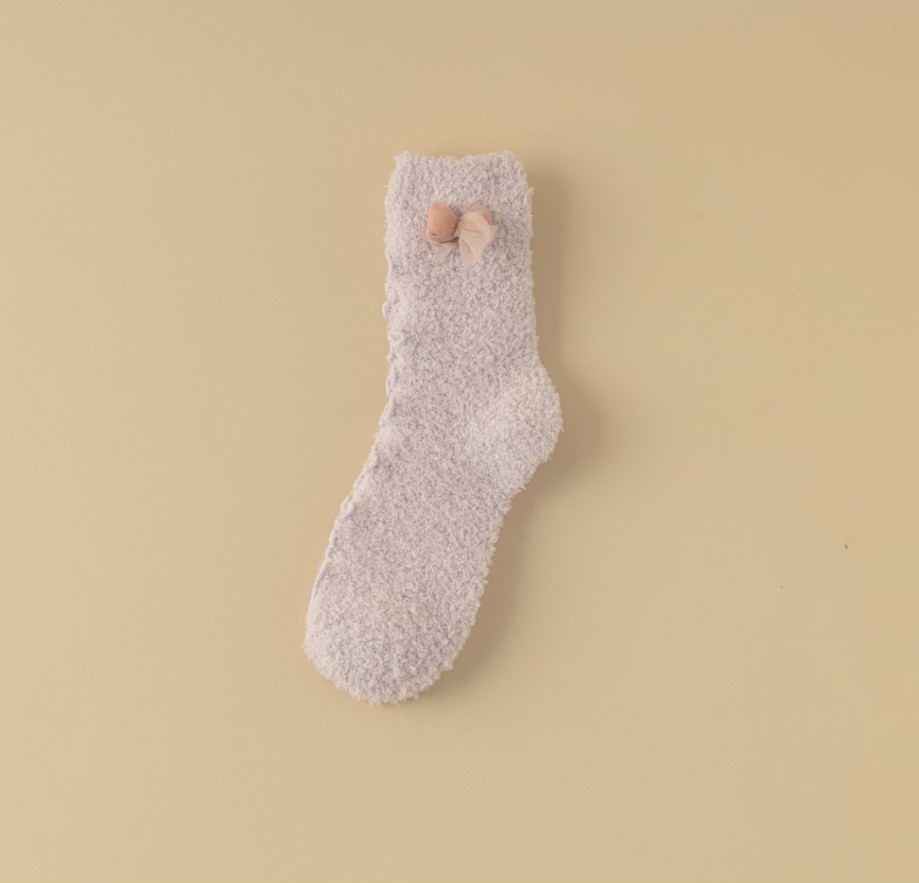 Autumn and Winter Thickening Velvet Coral Fleece Women's Socks Mid-Calf Terry-Loop Hosiery Warm Sleep Towel Bow Floor Socks