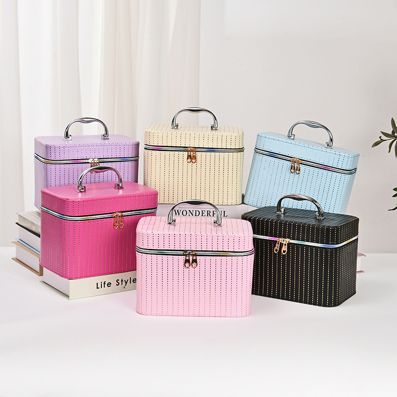 cosmetic bag large capacity high-grade cosmetic case striped three-piece portable waterproof multifunctional storage travel portable
