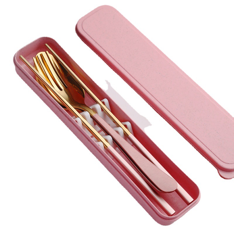 Creative Ins Style Stainless Steel Portable Tableware Set Chopsticks Portable Three-Piece Fork Spoon Chopsticks