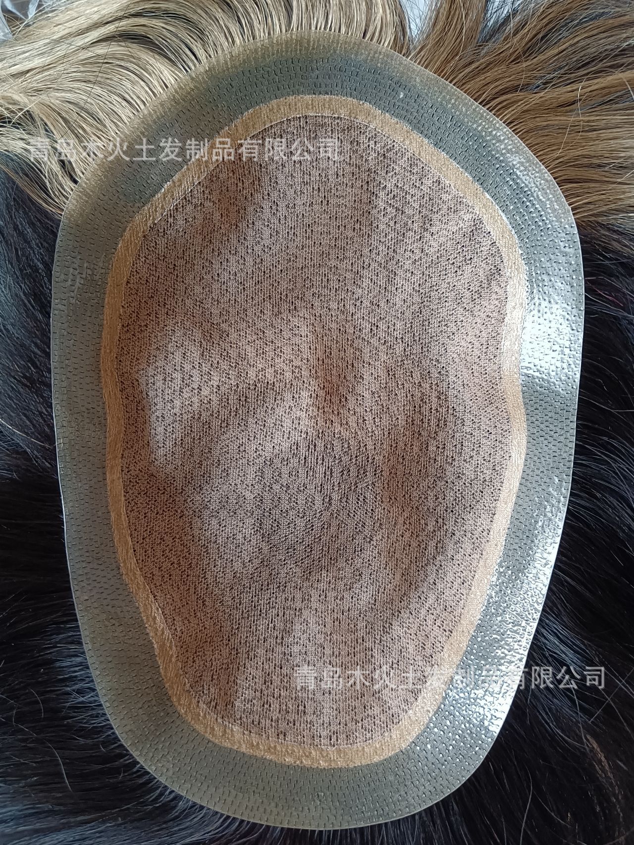 德国纱全手织真人发丝仿真头皮前额漂扣男士递针发块男士假发少量