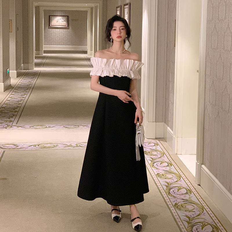 茉杜轻奢一字领露肩连衣裙春夏高端订婚宴会轻晚礼服平时可穿生日