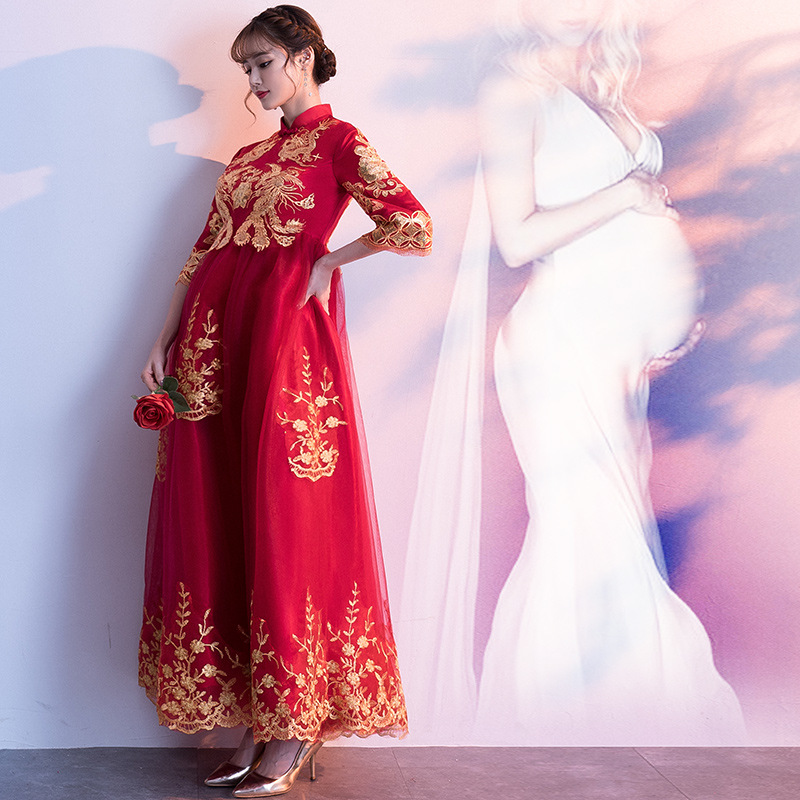 孕妇敬酒服新娘礼服女2020春夏新款结婚衣服秀禾服mm怀孕高腰遮肚