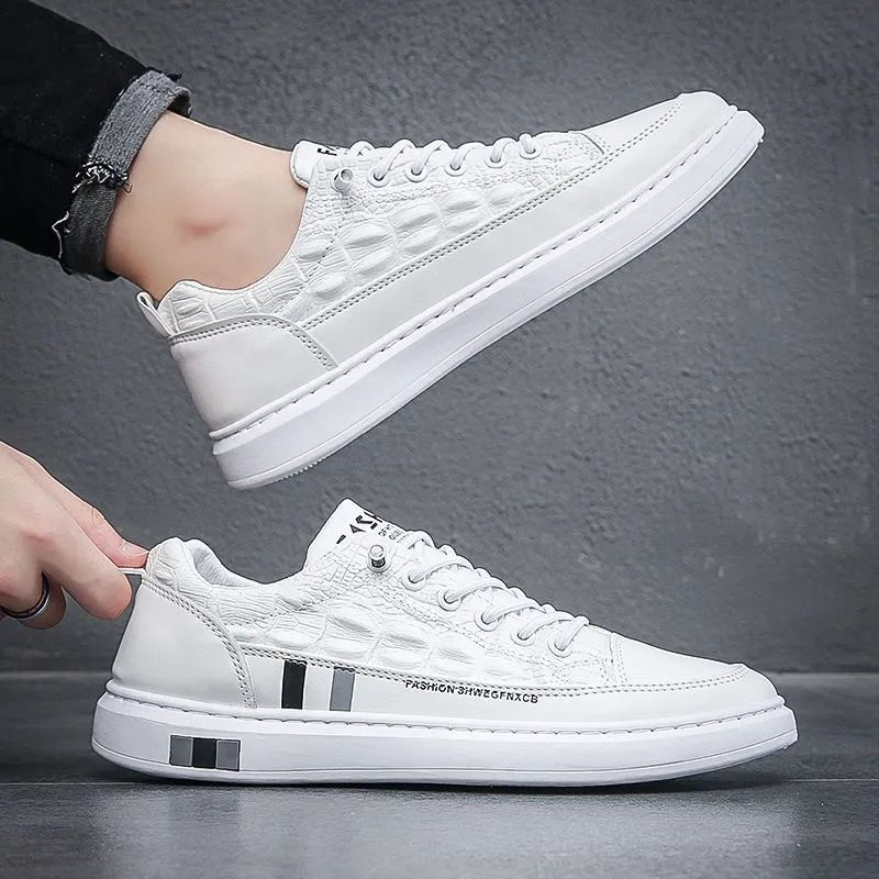 Sneakers White Shoes Men's Alligator Pattern Leather Shoes 2021 Autumn New Men's Versatile Casual Shoes Soft Sole Non-Slip Shoes Tide