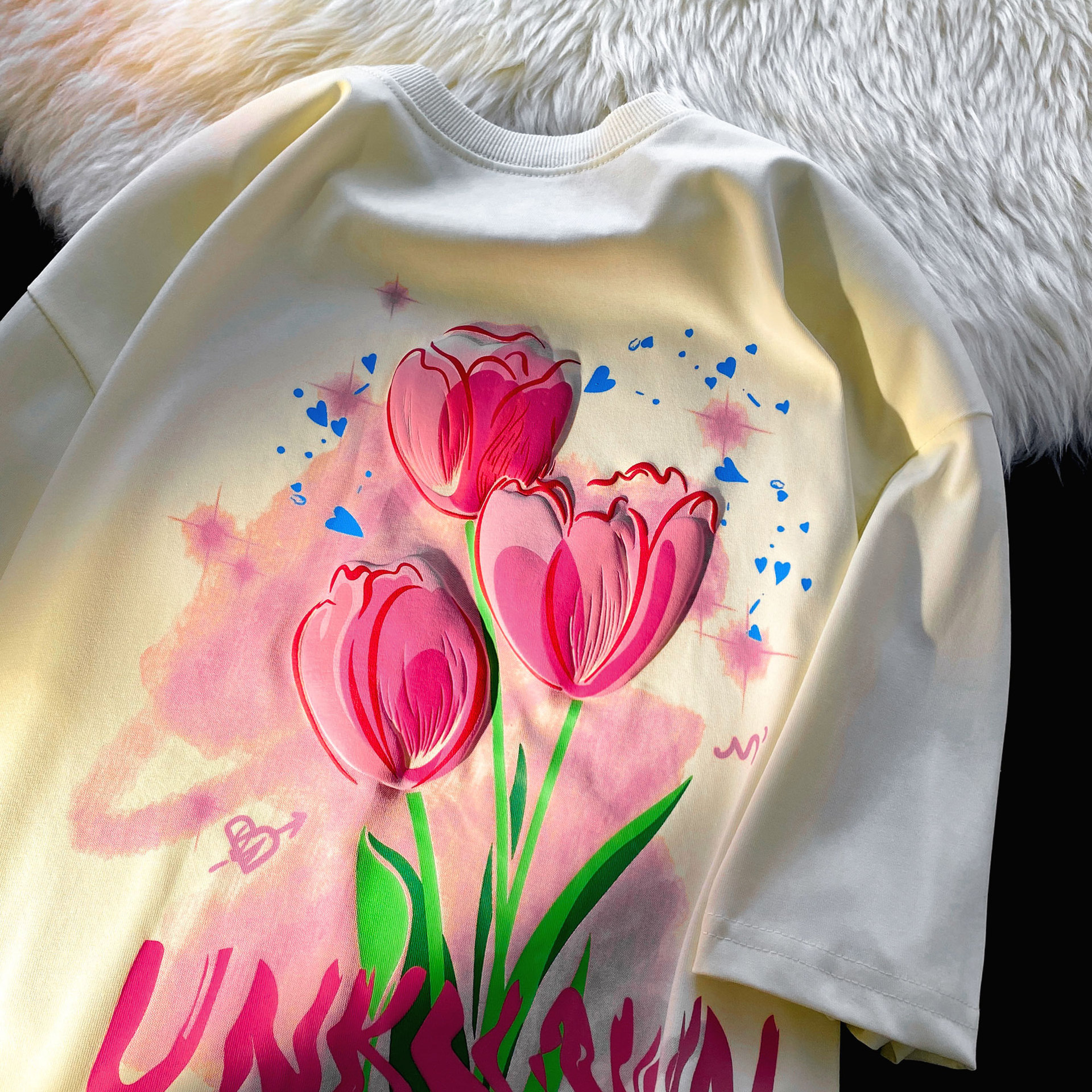 发泡印花抖音网红韩版春夏ins上衣设计感小众百搭潮牌短袖t恤女装