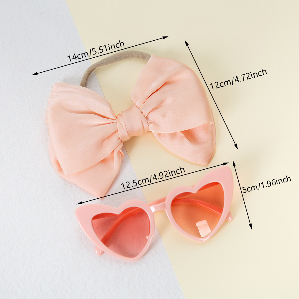 Ins New Children Headwear Set European and American Baby Satin Cloth Bow Hair Band Heart-Shaped Sunglasses Set