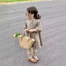 女童夏季新款童装法式复古千鸟格时髦小众格子花边裙洋气连衣裙