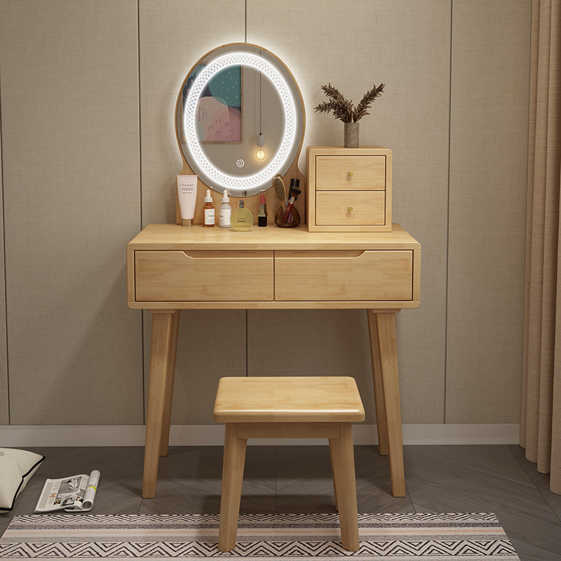 nordic solid wood small apartment makeup table modern simple dressing table light luxury bedroom dressing table dresser with mirror