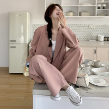 实拍时尚粉色女神范西装套装女春季2024年新款韩版职业西服两件套
