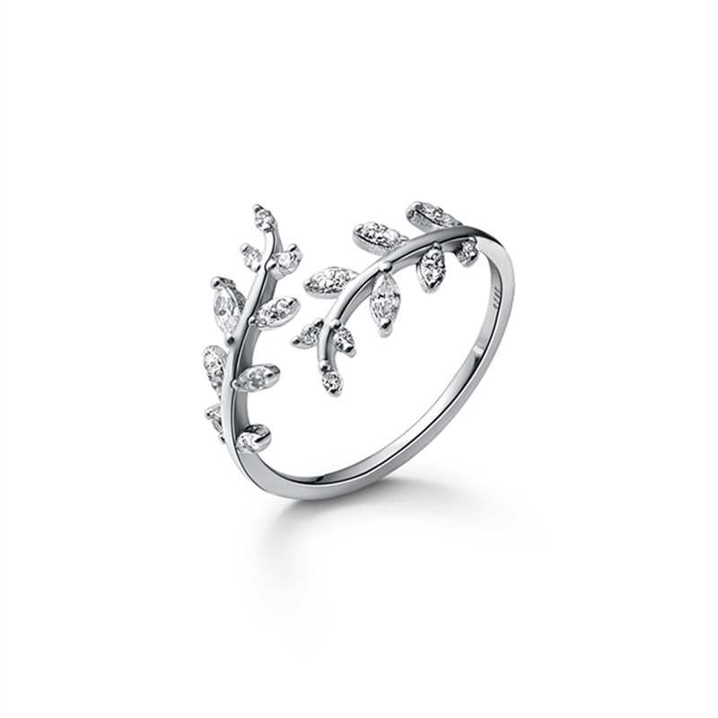 Sterling Silver Diamond Branch Buds Ring Does Not Fade Niche Design Branches Leaves Open Ring Ornament Korean Wholesale