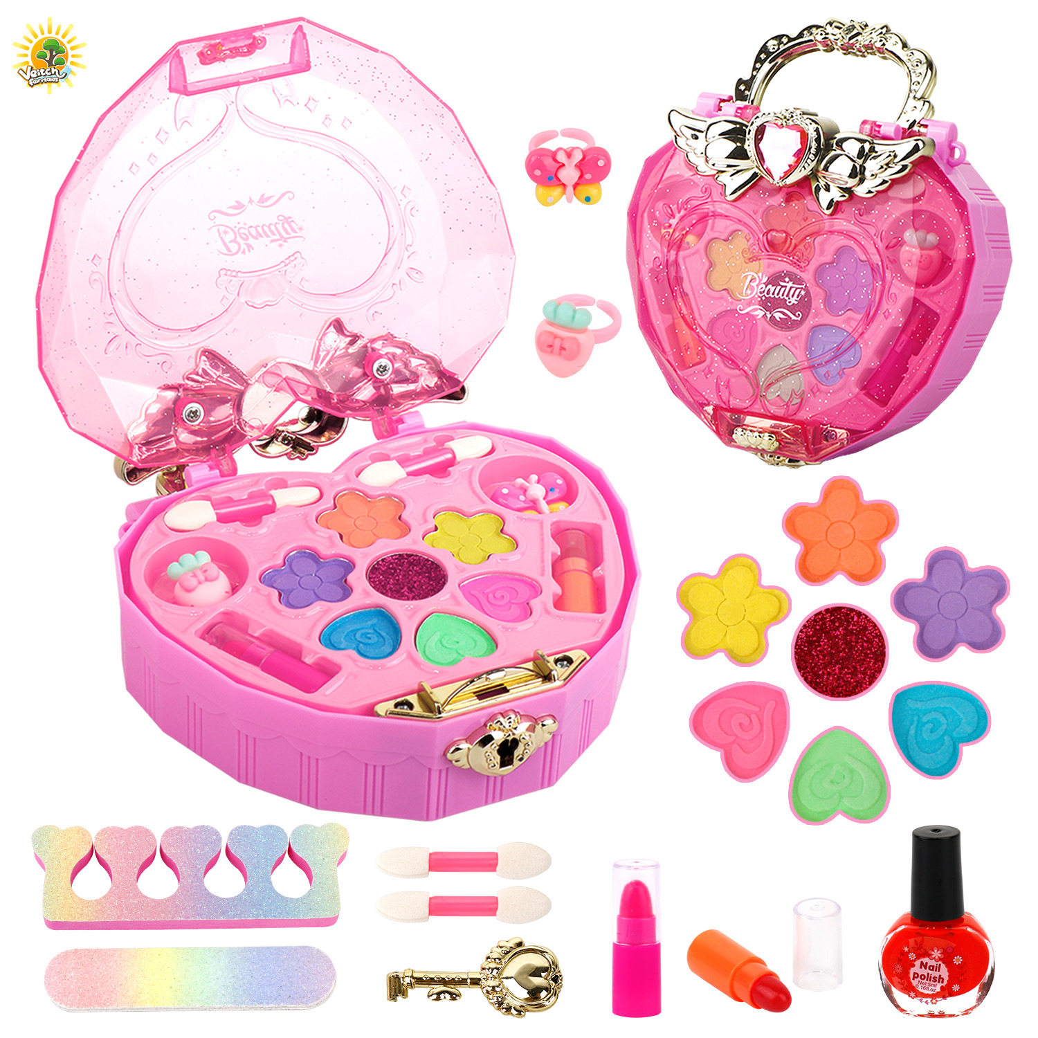 外贸儿童彩妆爱心化妆盒指甲油口红玩具套装公舞台演出小孩礼物