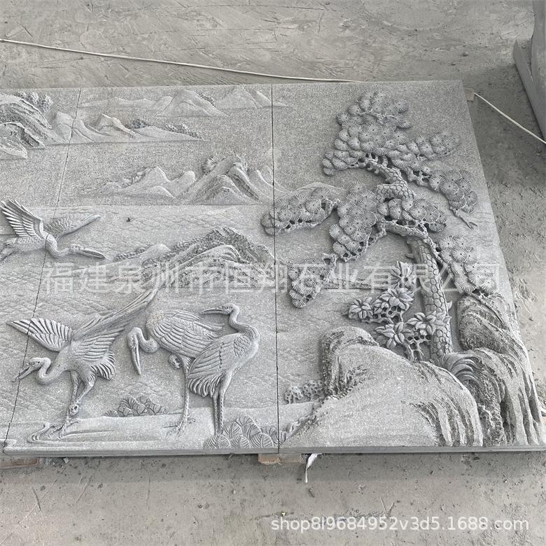 花岗岩浮雕山水画 线雕仿古水墨画 石材家装背景山水画浮雕墙
