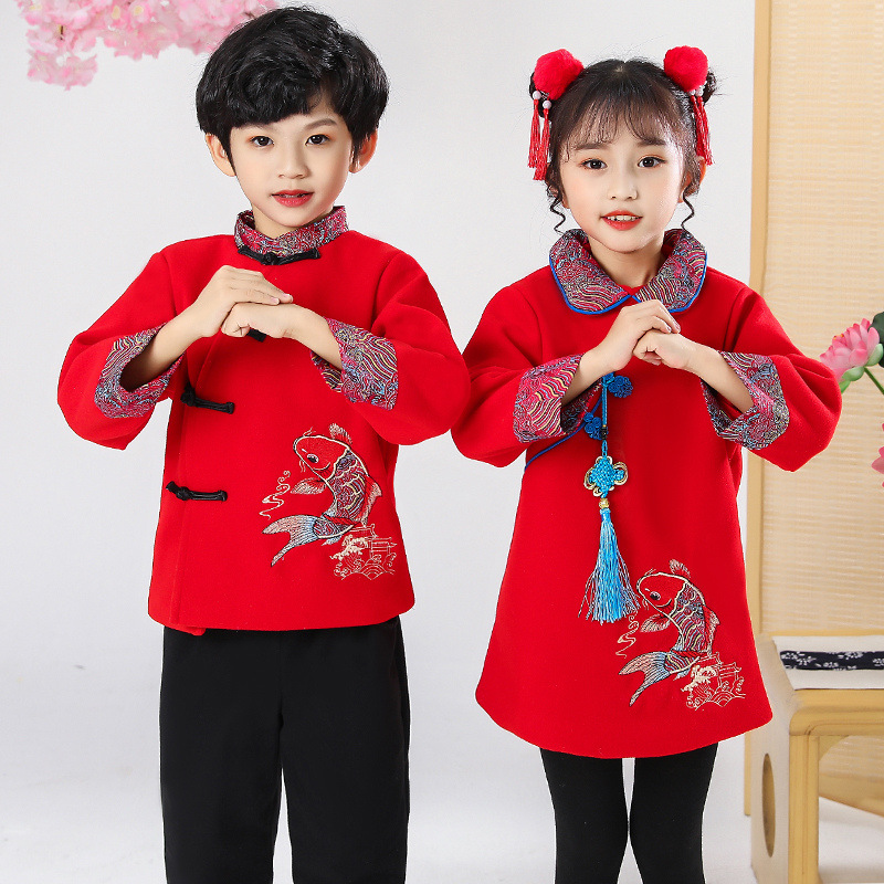 元旦儿童演出服风喜庆拜年服女童幼儿园舞蹈服小学生表演服装