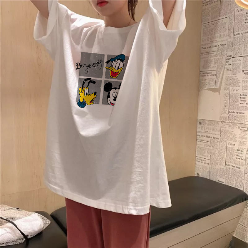 年夏季韩版新款圆领字母短袖t恤女白色宽松百搭上衣ins潮