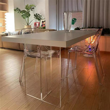 网红轻奢亚克力悬空餐桌实木桌子家用书桌简易设计师创意白色工作