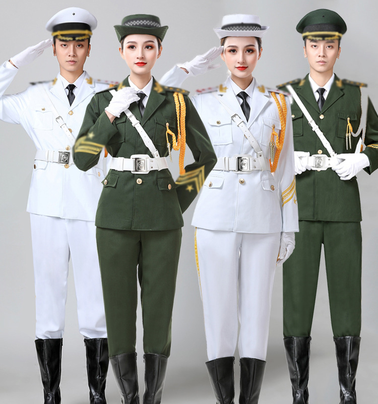 升旗手服装国旗班学生三军仪仗队礼服成人军鼓乐队演出服套装绿色