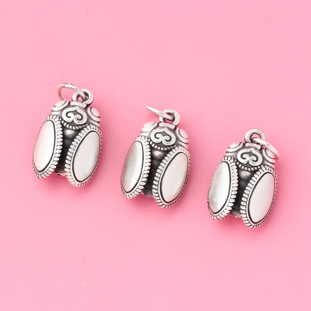 999足银一鸣惊人蝉挂饰中国风古风足银知了蝉吊坠3d硬银编绳配件