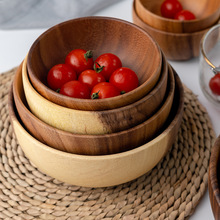 欧式木碗相思木大号圆形沙拉碗柚木日式家用木餐具拉面碗汤碗批发
