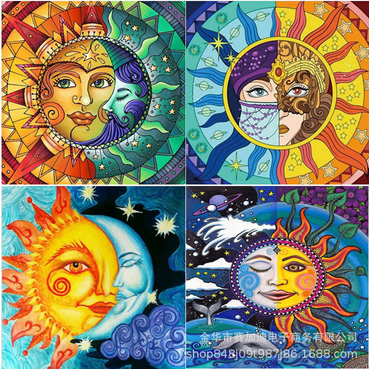 新款5d日月星辰钻石画 亚马逊爆款diy月亮太阳脸蛋星星钻石绣