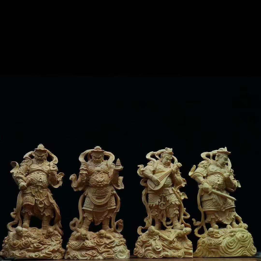 小叶黄杨木雕刻工艺品家居装饰佛教金刚护法木质佛像摆件四大天王