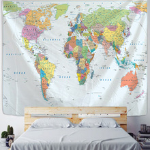 批发世界地图挂毯高清壁挂装饰水彩地图字母聚酯桌布瑜伽沙滩毛巾