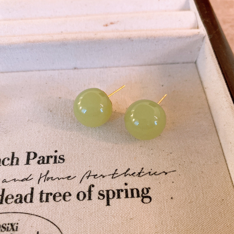 Silver Needle Fresh Green Resin Geometric Beads Flower Letter Ear Studs Trendy Earrings All-Match Commute Earrings