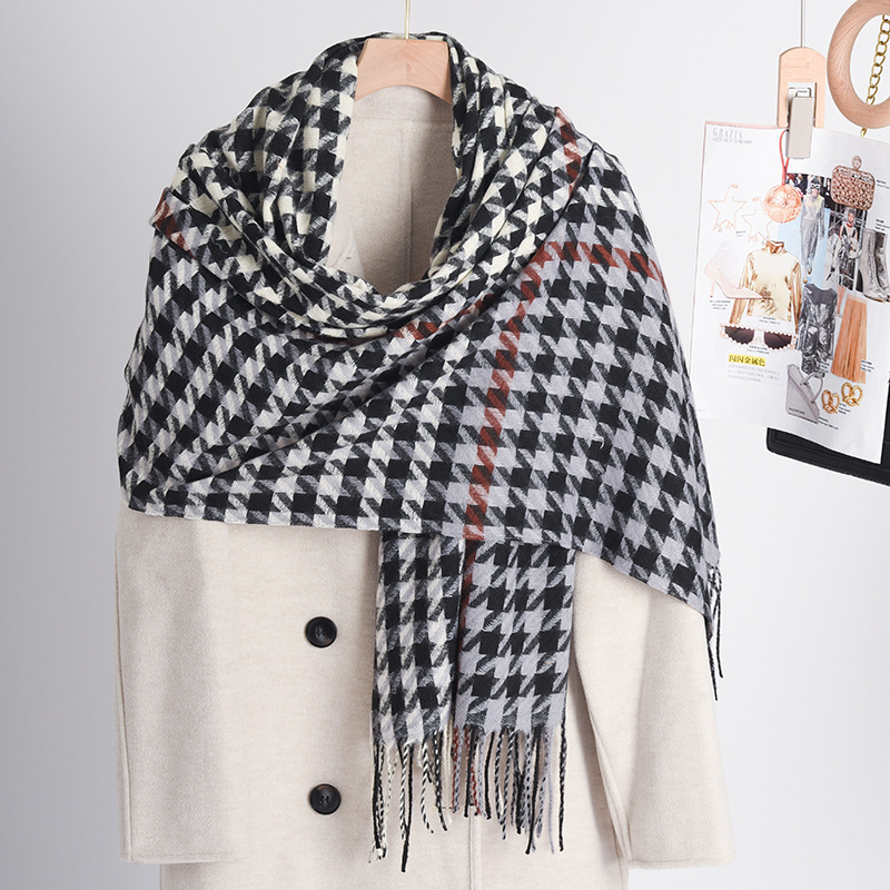 autumn and winter new houndstooth scarf check pattren all-match korean style artificial cashmere scarf women‘s high-grade shawl scarf
