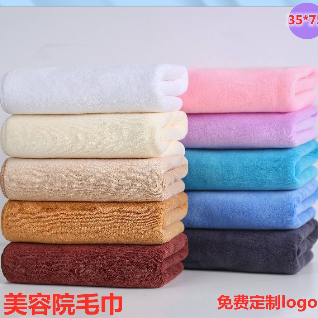 wholesale 400g polyester brocade 35*75 big towel fixed logo lettering beauty salon absorbent cap fiber towel