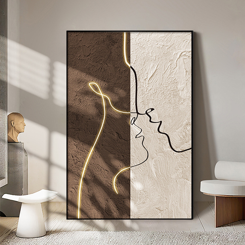 日式侘寂风装饰画线条人像抽象客厅挂画沙发背景落地画高级感壁画