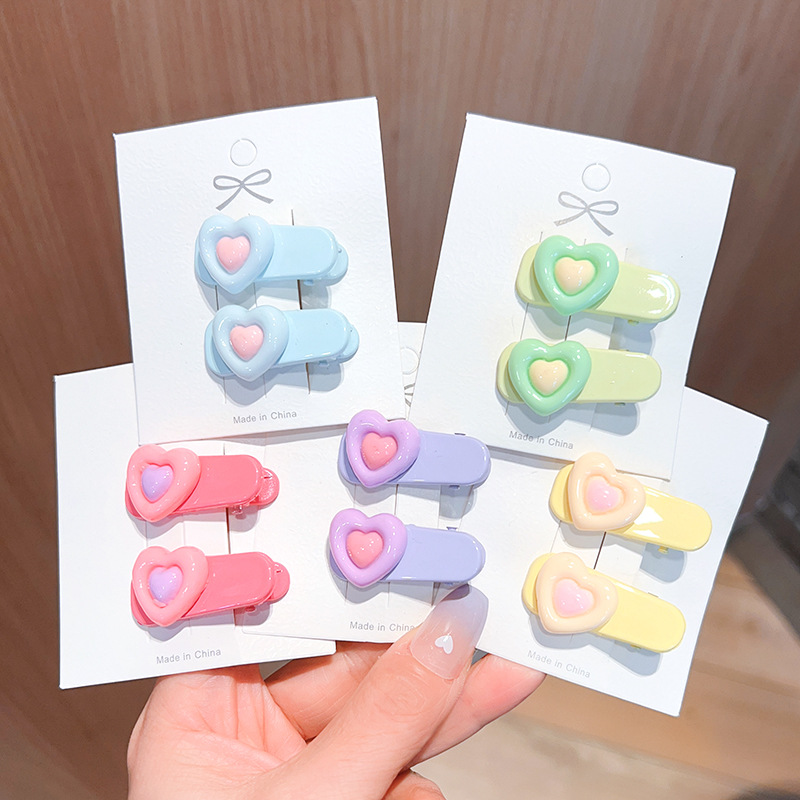 Dopamine Cream Color Series Love Heart-Shaped Hairpin All-Match Teenage Girl's Romance Hair Clip Side Clip Shredded Hair Bangs Clip Hair Accessories Headdress