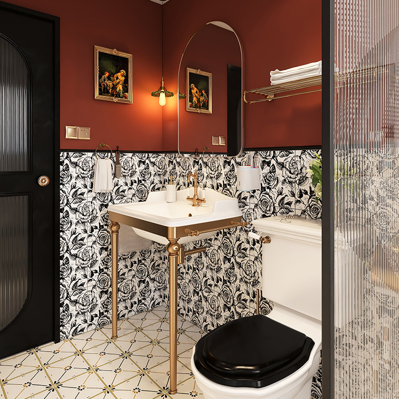 新款 复古美式卫生间浴室厕所瓷砖艺术黑白小花砖300厨房阳台花片