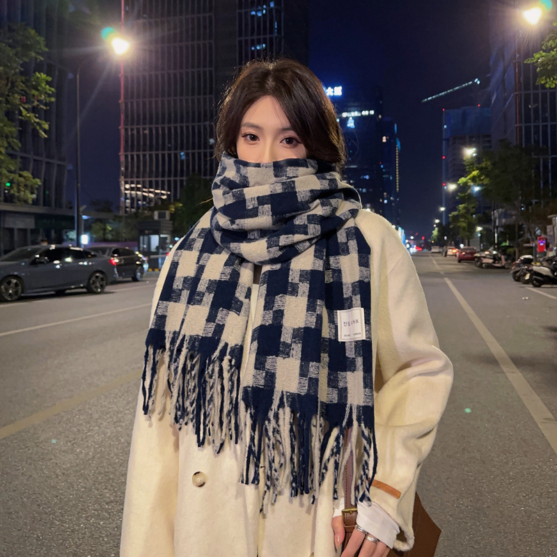 Winter Scarf Women's All-Match Big Windmill Cashmere Plaid Scarf Live Hot Talma Windproof Warm Scarf