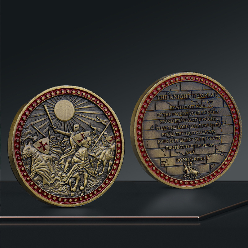 外贸纪念币 圣殿骑士神铠甲镀金银立体浮雕彩印纪念章收藏币批发