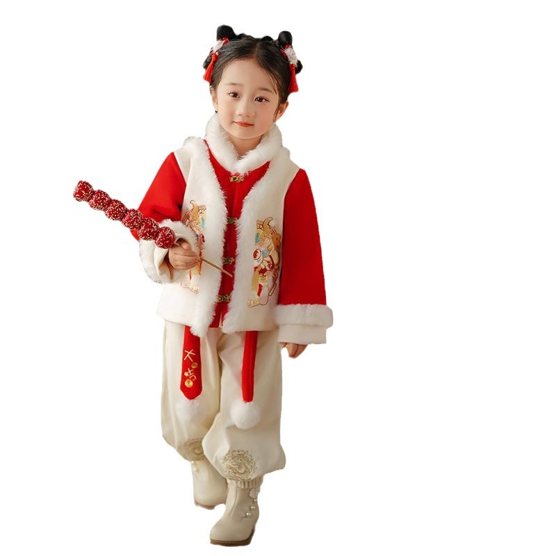 Original Children's Baby Han Chinese Costume Chinese Style Boys' and Girls' Autumn and Winter Fleece-Lined Thickened Dragon Year New Year Clothes Performance Clothes